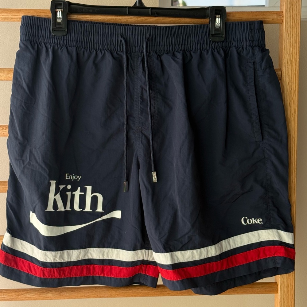 Kith Men's Dark Blue Shorts with Red and White Stripes